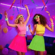 4 Pcs Multicolor Neon Glow Foil Fringe Skirts Glow In The Dark Party Supplies For Neon Party Decorations Masquerade Birthday Celebration Halloween Dress - Nhiều màu - Xem 6