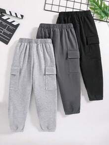 1 Peça Calça de Moletom Casual e Larga com Bolso Lateral, Reta, para Meninos Pré-Adolescentes, Calça Térmica Forrada Grossa e Quente para Exercícios e Esportes ao Ar Livre, Outono/Inverno - Cinza - Visão 2