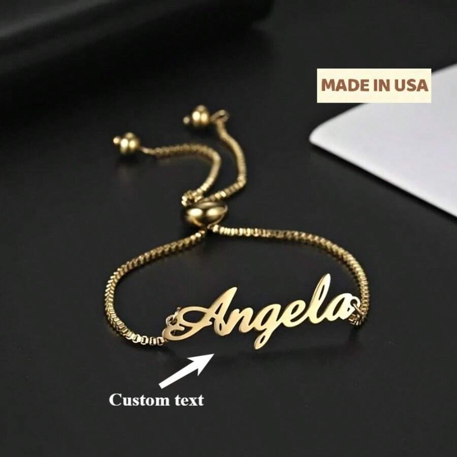 Customized Box Bracelet - An Elegant And Classic Personalized Name Bracelet For Women - Customized 18K Gold-Plated Stainless Steel, Adjustable Chain, Suitable For Daily Wear And Gifts - Christmas Friendly - Nhiều màu - Xem 1