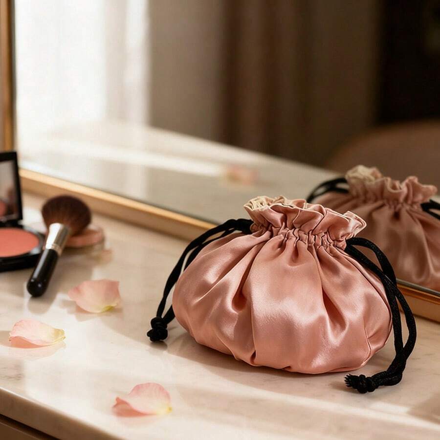 Gucci Vintage Satin Drawstring Cosmetic Bag, Silky Smooth Texture, Portable - Pink - View 1