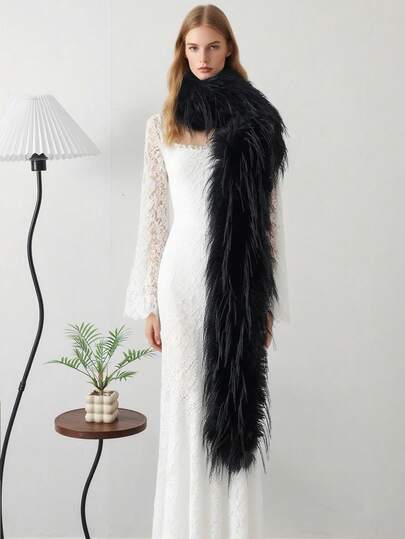1pc Fashionable Faux Feather Scarf, Long Length Solid Color Versatile Warm Thick Scarf/Shawl For Women, Autumn/Winter