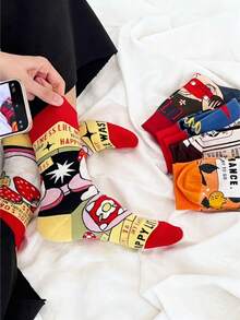 6/12 pares de calcetines de media caña para hombres con dibujos animados divertidos y personalizados, de patrones multicolor, adecuados para todo el año, cómodos, transpirables, duraderos, coloridos, aptos para uso diario, de tela premium, sin sudor, calcetines de otoño Poliéster - Multicolor - Ver 7