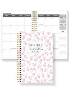 全新 1 本 2026 年 1 月至 2027 年 12 月月度计划本，简约活页式，粉色，包含每日、每周和每月计划，2026 至 2027 年学校办公用品，女士办公桌复活节礼物 - 彩色 - 查看 9