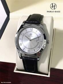 Pablo Raez 男士休闲腕表，简约时尚，尽显绅士风范。精钢表壳，银色表盘，永不褪色，搭配奢华黑色柔软舒适皮革表带，时尚商务，设计精良，阿拉伯数字时标，带日期显示，50米防水，全新AAA级男士石英腕表。 - 銀色 - 查看 13