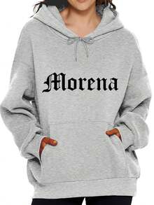 Morena Gothic Font Women's Hoodie Sweatshirt Casual Oversized Pullover Hooded Top With Front Pocket Gray - Grey - View 1