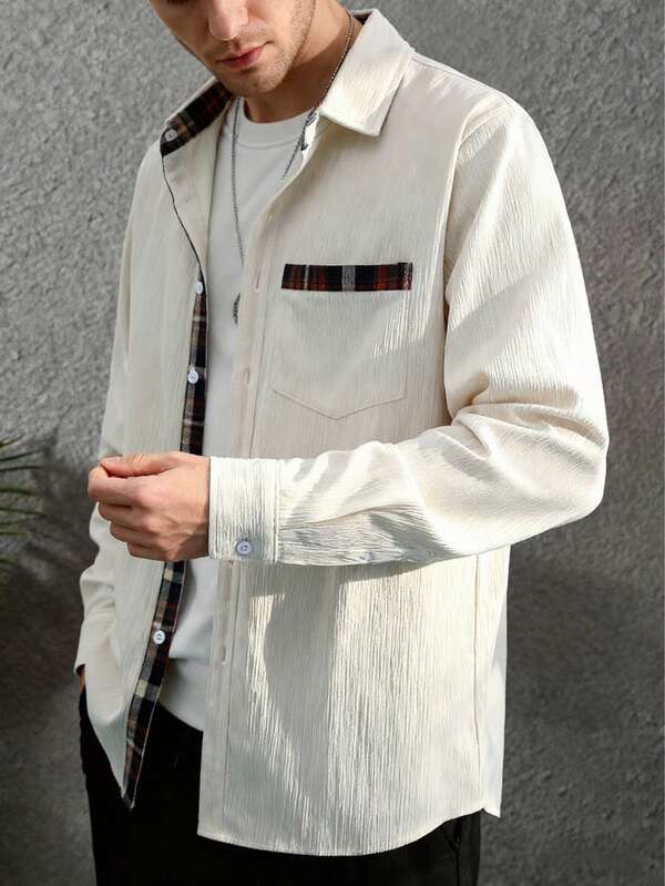 Camisa esportiva casual masculina, xadrez, manga longa, abotoamento simples, estilo maduro, ideal para passeios, viagens, escritório e uso diário. Composição: 100% poliéster. Lavável à mão e à máquina. Perfeita para o Natal.