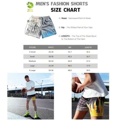 Men's Basketball Shorts Casual Workout Athletic Shorts Mesh Flame Graphic Print Running Short Pants