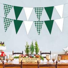 12 buc decorațiuni de petrecere verzi, carouri verzi, carouri, triunghi alb, steag Gingham, fanion, ghirlandă din material textil, pentru nuntă, ziua de naștere, picnic, grătar, decorațiuni de petrecere în aer liber cu golf - Multicolor - Vizualizare 5