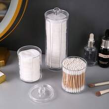 1pc Two In One Double-Layer Transparent Circular Cotton Swab Box, Makeup Removal Cotton Storage Box, Desktop Jewelry Makeup Pad Storage Box - Transparent - View 4