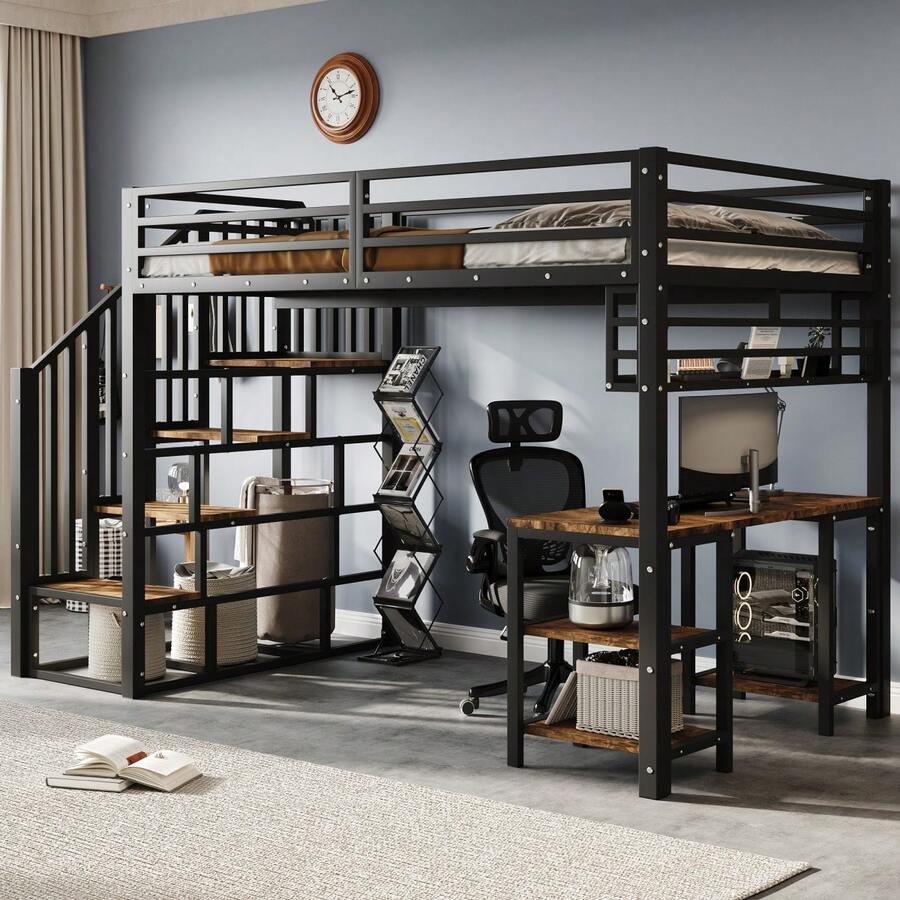 Beds - Black + Dark Walnut + Metal & Wood + 120cm*200cm - View 1