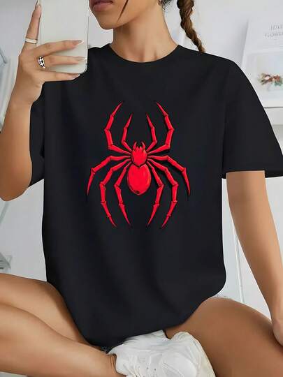 Camiseta Suave para Hombres y Mujeres con Gráfico de Araña Roja - Corte Holgado Oversize, Estilo Gótico Punk Streetwear, Diseño Etiquetado en Blanco Ideal para Disfraces de Halloween, Uso Casual Todo el año (, Cuello Redondo Corta Manga), Tops, Ropa, Camisetas de Halloween para Mujeres, Camiseta de Halloween, Top de Halloween, Camiseta para Adolescentes, Ropa para Mujer, Halloween Ctop, Tops para Mujeres, Camisetas Gráficas para Mujer, Camiseta para Mujer, Tops, Navidad,