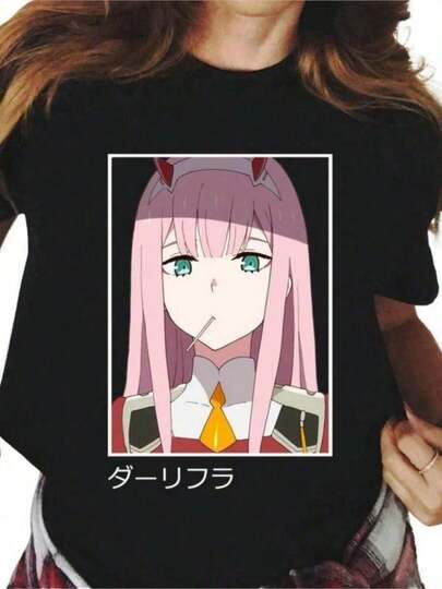 Nuevo producto Camiseta de impresión de Anime  Zero Two para hombres y mujeres, moda casual de calle, camiseta de manga corta de talla grande unisex, suelta y cómoda