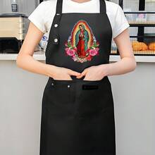 1pc Heavy-Duty Thickened Adult Apron With Mexican Folk Art Design - Our Lady Of Guadalupe Print, Durable Kitchen & Bar Apron For Cooking, Baking, Bartending - Stylish Protective Chef Apron For Men & Women, Longlasting Material, Sturdy Construction, Home Cooks - AZX0001 - 查看 2