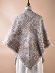 Women's Classic Elegant Leopard Print Tassel Faux Cashmere Triangle Scarf/Shawl, Warm Wrap For Daily Wear, Winter - Multicolor - View 10