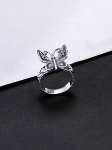 1 Piece 925 Sterling Silver Vintage Butterfly Statement Ring Daily Jewelry & Gift For Fashion Enthusiasts-JA - 復古銀色 - 查看 4