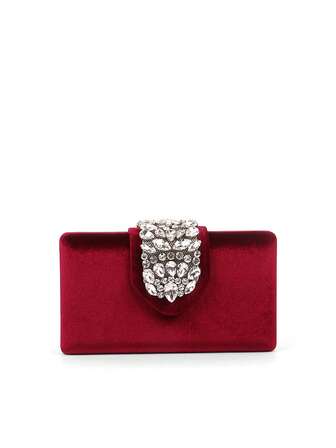 Burgundy Ancora New Autumn And Winter High-End Sparkling Gold Velvet, Sparkling Diamond Buckle Small Box Clutch Elegant And Sophisticated Evening Bag, Suitable For Banquets, Parties Or Wedding Dresses, Can Be Used As A Handbag And Crossbody Bag, Compact Evening Bag, Perfect For Parties, Weddings, Proms, Dinners/Banquets, The Best Gifts For Women