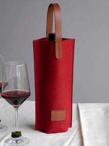 毛毡葡萄酒瓶手提袋 - 单瓶装礼品袋，配有仿皮提手和加固平底；便携可折叠灰色香槟和葡萄酒手提袋，优雅可重复使用的礼盒包装；耐用厚毛毡材质，防撕裂，触感柔软，是婚礼、生日、伴娘等场合的理想酒瓶保护套。