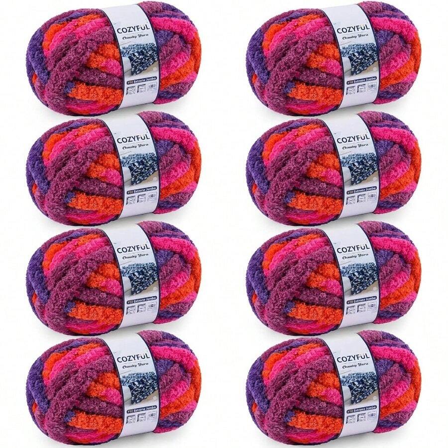 Chunky Yarn Hand Knitting - #10 Chunky Chenille Blanket Yarn, Jumbo Big Thick Chunky Yarns Crocheting, Tie Dye Bulky Knit Yarns, 8 Skein 25 Yds 8 Oz Each Skein SageKhaki - 8個裝+橘色&玫瑰色&紫色 - 查看 1