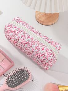 1个花卉印花多功能化妆包，万圣节不给糖就捣蛋主题，时尚休闲大容量拉链化妆包，旅行文具收纳包，度假必备，化妆包，旅行必备 - 淺粉色 - 查看 7