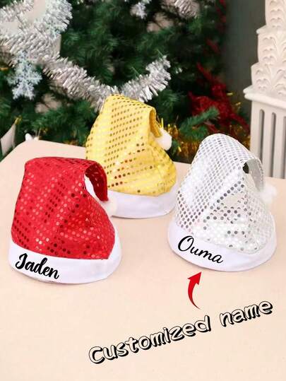 1pc Christmas Limited Sequin Style! Customizable Name Hat With Velvet And Windproof + Sequin Embellishment. Give It To Friends And Keep It For Themselves. It Has A Sense Of Ceremony.