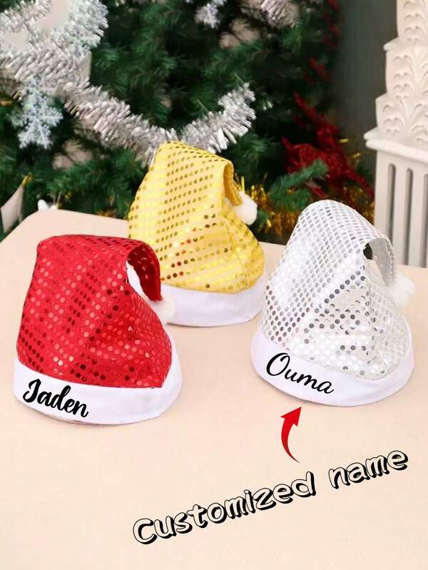 1pc Christmas Limited Sequin Style! Customizable Name Hat With Velvet And Windproof + Sequin Embellishment. Give It To Friends And Keep It For Themselves. It Has A Sense Of Ceremony.