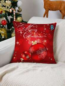 1pc/4pcs/Set Sparkly Christmas Background Design Pillow Covers, Modern Style Printed Velvet Fabric Pillowcases For Sofa, Bedroom, Home Decoration, Christmas Without Filler