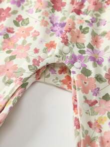 Baby Girls' Long Sleeve Floral Embroidered Jumpsuit With Peter Pan Collar, Sweet Infant Clothing - Purple - View 7