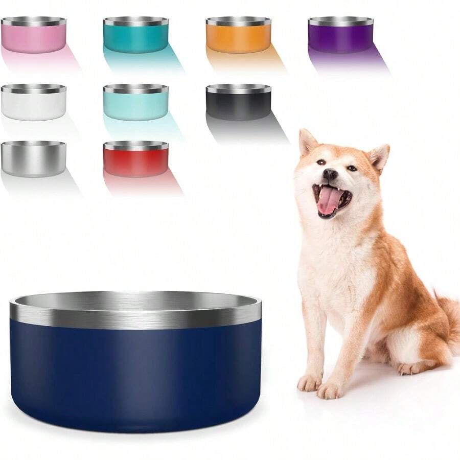 Dog Bowl, Stainless Steel Dog Food And Water Bowl With Non Slip Quiet Bottom, Easy To Clean, Dishwasher , 40oz, Blue - 藍色 - 查看 1