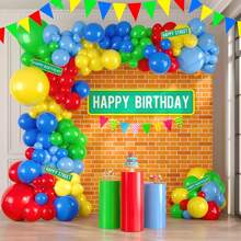 132pcs -Themed Balloon Garland Arch Set Includes Red, Yellow, Green, Dark Blue, And Light Blue Latex Balloons. Perfect For Birthday Parties, Baby Showers, Carnivals, Circus Decorations, And Cartoon-Themed Party Supplies. - Nhiều màu - Xem 1