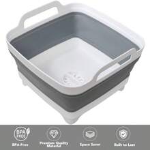 Dishpan For Washing Dishes 2.4Gal/9L Wash Basin With Draining Plug Carry Handles Collapsible Bucket For Cleaning Portable Sink Foldable Plastic Tub - Xám - Xem 4