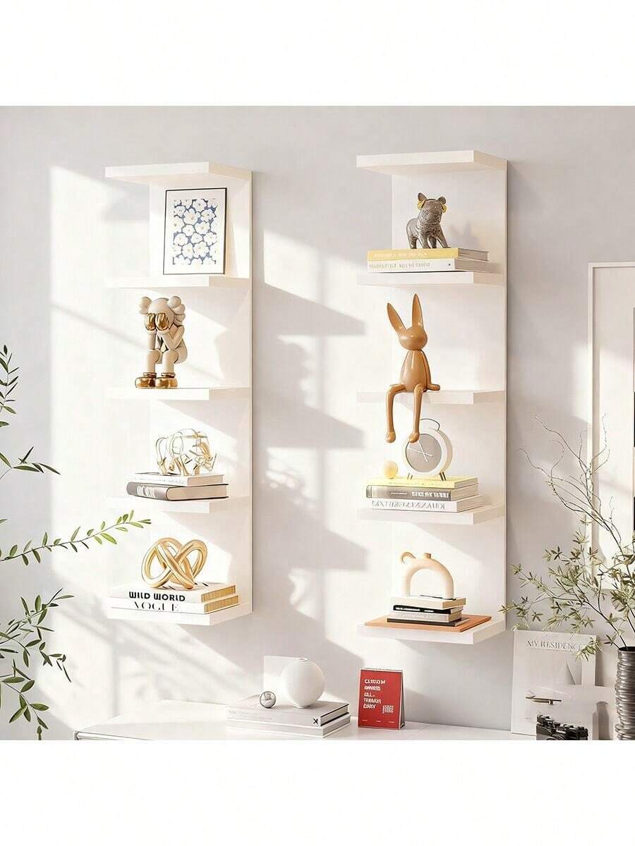 1件装全新多层转角置物架，悬挂式转角架，壁挂式储物架，PVC材质，易于组装，适用于卧室、浴室、厨房、办公室、客厅、书架、墙面装饰、家居装饰，可放置眼镜、奖杯、小型植物、闹钟、化妆品等。