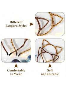 Cute 2pcsl Hollow Leopard Print Cat Ear Decoration - Halloween Party Costume Headband [Leopard Print Pattern Position Is Random], Headband, Headband, Headband, Christmas Gift  Plain  Leopard Print    Polyester    Animal - 咖啡棕 - 查看 8