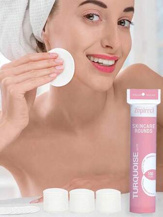 Zepirrcl Milania 100pcs/200pcs/300pcs Disposable Premium Round Makeup Remover Pads, Soft Skin-Friendly Cleansing Pads Suitable For All Skin Types, Face Makeup, Cleaning, Skincare Tool, 6*6cm Portable Size
