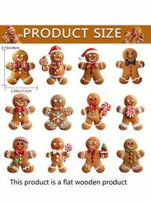 12pcs Christmas Gingerbread Man Ornaments, Wooden Christmas Tree Hanging Decorations, Cute Bow Gingerbread Man & Snowflake Gingerbread Ornaments, Christmas Party Fireplace Window Decor, Classic Belief Decorations Suitable For Christmas And Winter