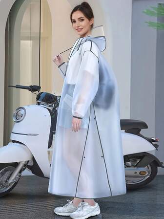 1 szt. Stylowy, przezroczysty płaszcz przeciwdeszczowy dla dorosłych, długa, wodoodporna kurtka przeciwdeszczowa EVA z kapturem, modna, wielokrotnego użytku peleryna przeciwdeszczowa z kieszenią na plecak, przenośna odzież przeciwdeszczowa dla kobiet i mężczyzn, outdoor, podróże i dojazdy