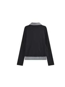 2 In 1 Polo Neck Black & Grey Versatile Slimming Autumn T-Shirt Undershirt Casual - Black - View 6