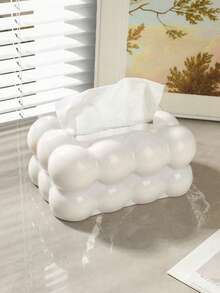 1pc Luxury Modern Cotton Candy Design Plastic Tissue Box Holder, White Cloud Shaped Tissue Dispenser, Suitable For Living Room, Bedroom, Office, Bathroom, Dining Room, Kitchen, Rectangular Creative Tissue Paper Organizer, Home Decor Accessory, Applicable For Home And Restaurant - Multicolor - View 5