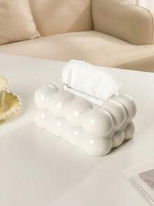 1pc Luxury Modern Cotton Candy Design Plastic Tissue Box Holder, White Cloud Shaped Tissue Dispenser, Suitable For Living Room, Bedroom, Office, Bathroom, Dining Room, Kitchen, Rectangular Creative Tissue Paper Organizer, Home Decor Accessory, Applicable For Home And Restaurant - Multicolor - View 8