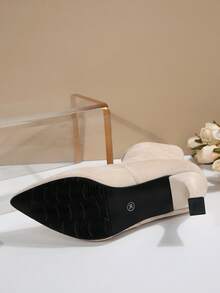 2025 Classic New Pointed Toe Chunky Heel Women's Boots, Versatile Fashion Short Boots, Elastic Mid-Calf Boots, Suitable For Mother's Day - Beige - View 7