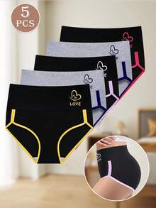 5pcs High Waist Panties For Women, Colorblock Design, Breathable & Soft Briefs - 彩色 - 查看 5