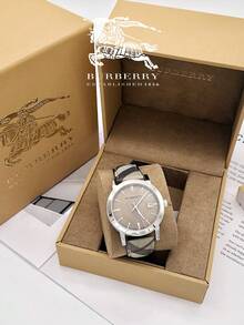 Burberry Simple & Fashionable Brown Checked Leather Strap - Silver - View 7