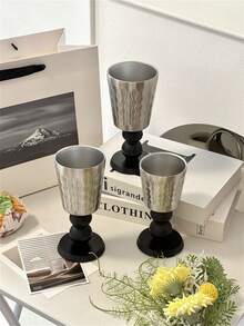 1pc Stainless Steel Stemware - Stainless Steel, Elegant And Durable - Ideal For Weddings, Birthdays, Tea Parties - Silver Fire Diamond Pattern Stainless Steel Cup With Wooden Stem - View 12