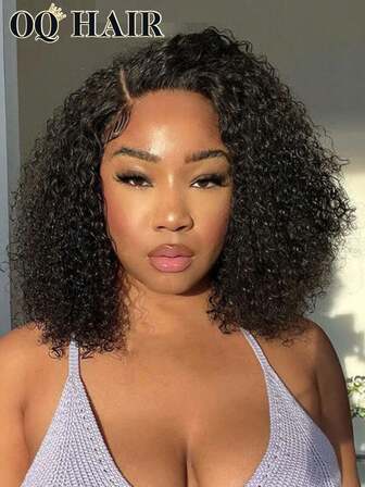 OQ 7x5 拉链式预剪蕾丝无胶假发，细小发结，预漂白，升级版非裔卷发，180% 密度，12-14 英寸，预拔发际线，真人发，自然色，100% 真人发假发，无胶，无胶，无装饰，万圣节假发，真人发，圣诞节假发，Y2K 真人发假发，圣诞礼物，女士发饰，100% 真人发假发，日常佩戴，快速发货