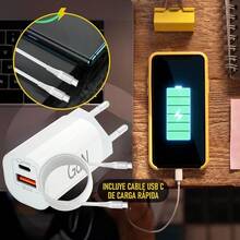 Bộ sạc nhanh Gallium Nitride 30W, sạc đa năng 2 cổng USB-C và USB-A, thiết kế gắn tường, tương thích với điện thoại di động và máy tính xách tay, nhỏ gọn và tiện dụng, tương thích với iPhone 17 15 14 Pro Max 13 12 11 SE 2020 XS XR 8 7, Bộ sạc USB-C + kèm cáp bện dài 6,6ft + 3,3ft. - Phích cắm loại C của EU (220-240V) - Xem 9