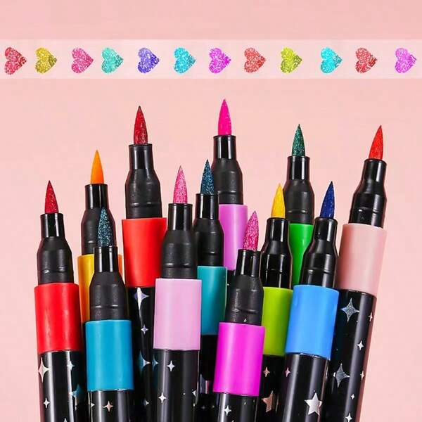 12/24/36 Canetas Glitter, Marcadores de Ponta Macia Brilhante, Pincéis de Pintura Multicoloridos de Ponta Fina, Conjunto de Desenho Profissional, Canetas Multicoloridas de Alta Qualidade, Presente Requintado para Projetos Criativos