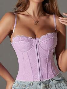 1 chiếc áo croptop ren kiểu bustier, áo hai dây lưới gợi cảm hở lưng kiểu corset thành thị cho tiệc tùng - Màu tím - Xem 3