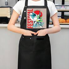 1 Piece Breathable Chef Apron - Lightweight Holiday Music Design Apron, Beige Background - Polyester Fiber Cooking Apron, Suitable Home, Restaurant, Bakery, Event Occasions - Choice Chefs And Home Cooks, Exclusive Catering Staff, Bright Print, Comfortable Fit - AZX0001 - 查看 9
