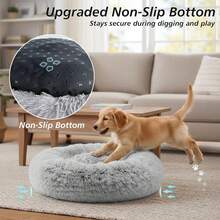 Small Dog & Cat Beds For Indoor Cats, Donut Cuddler Warming Soft Dog Beds With Anti-Slip Bottom, Round Calming Fluffy Plush Faux Fur Cushion Bed For Small Medium Dogs (20", Smoke Grey) - 藏蓝色 - 查看 2