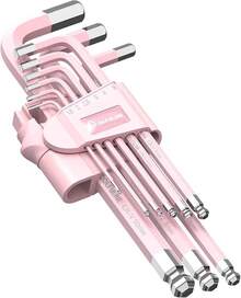 COLFULINE Juego de 9 llaves Allen rosadas, juego de llaves hexagonales de extremo de bola larga, juego de llaves Allen para mujeres, tamaño 1.5-10 mm con codificación de colores para los mejores - Rosa - Ver 12