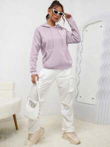 Winter Clothes For WomenINAWLY Heart Print Kangaroo Pocket Drop Shoulder Drawstring Hoodie,Long Sleeve TopsLoose And Comfortablesudaderas De Mujer - Đỏ - Xem 10